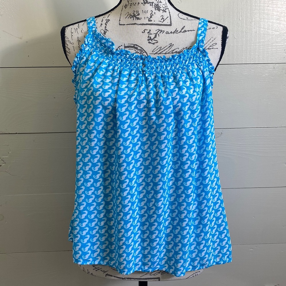 Gap ruffle tank Aqua blue and white seahorse print